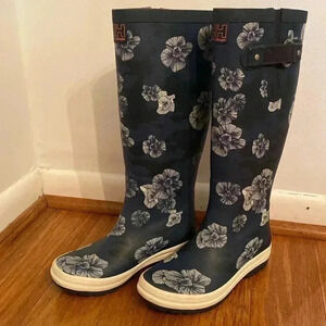 Helly Hansen new blue floral tall rain boots size 6